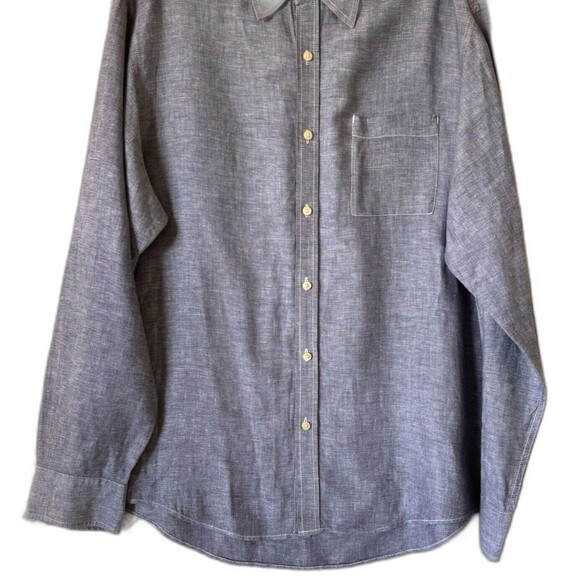 Michael Kors Shirt Men XL Blue Linen Cotton Blend Tailored Classic Fit Casual - Picture 5 of 9